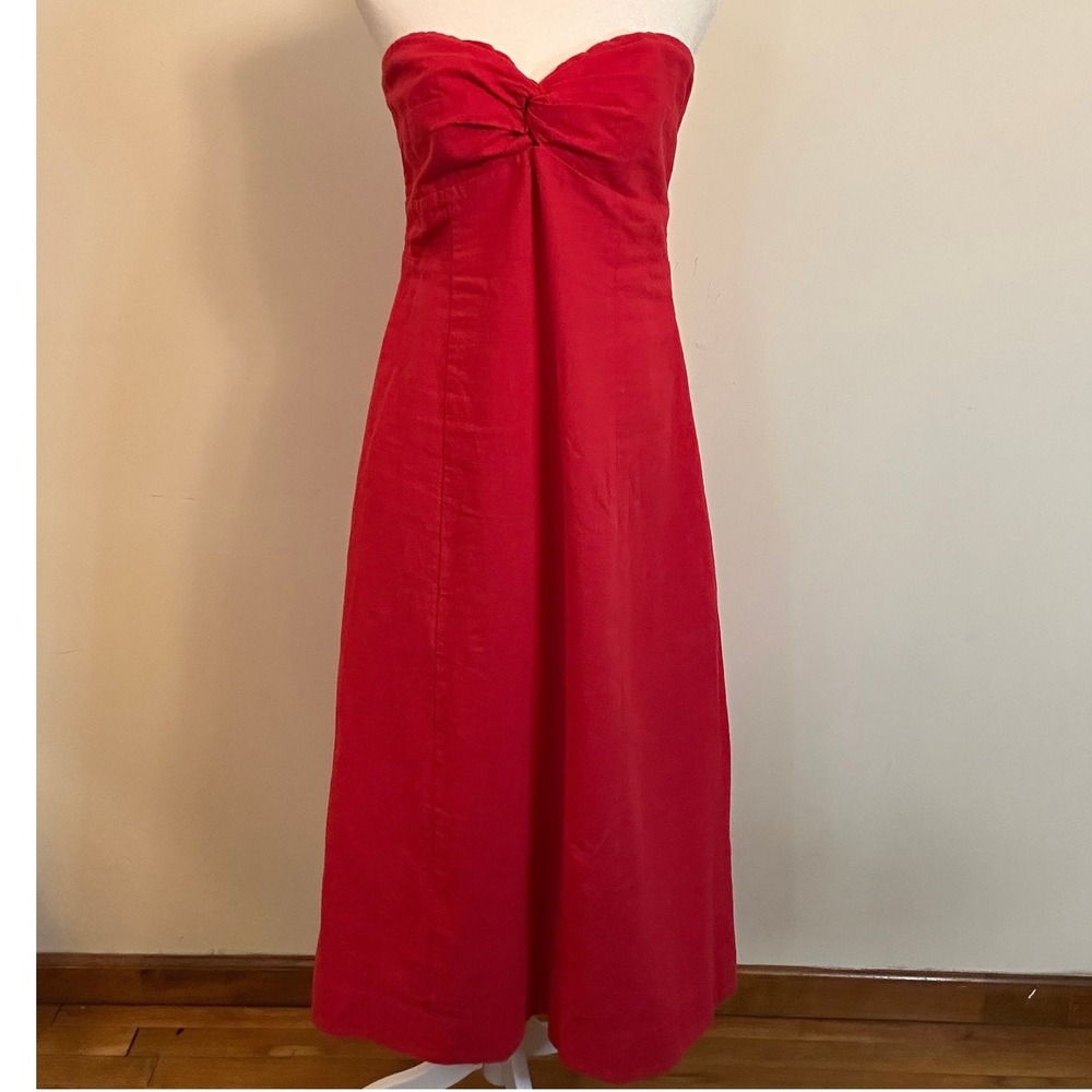 Lost + Wander Red Strapless Linen Blend Twist Front Midi Dress Size Large - Picture 4 of 10
